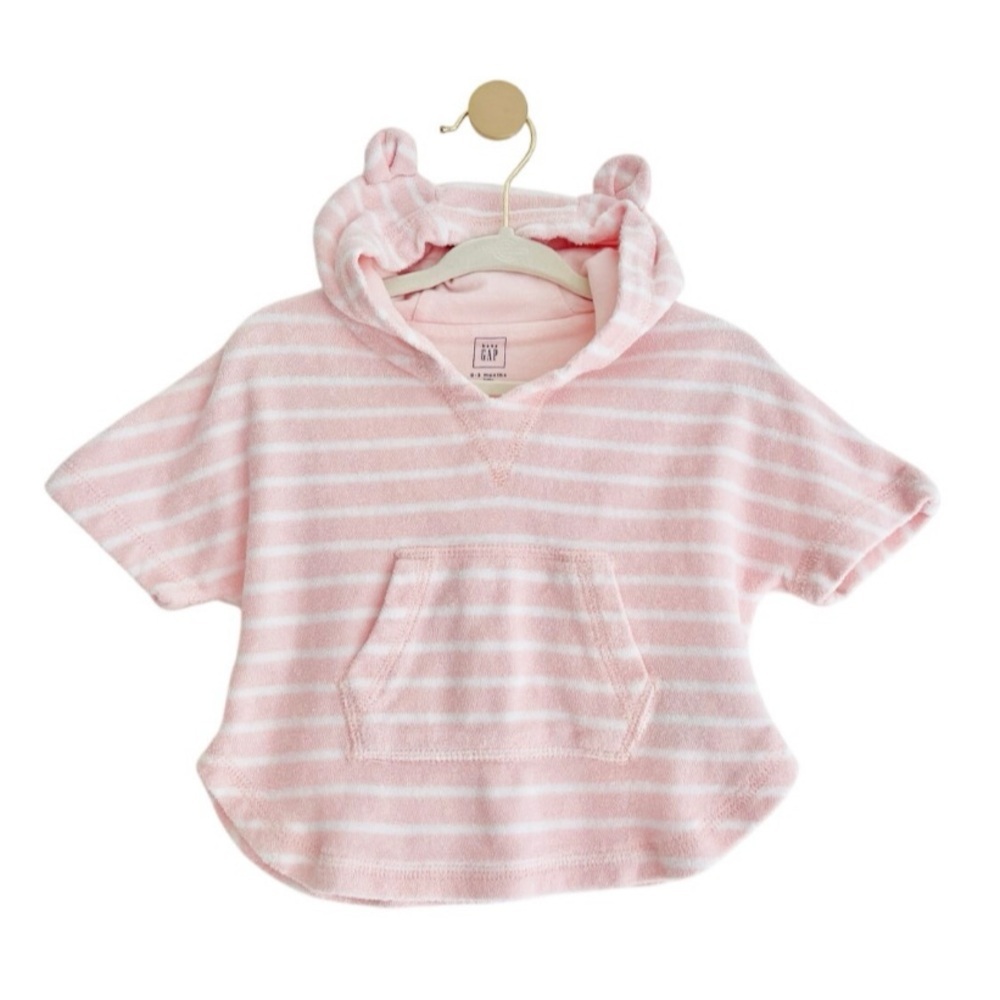 Baby GAP Pink and White Striped Hooded Terry Swim Cover Up, Size 0-3 Months
